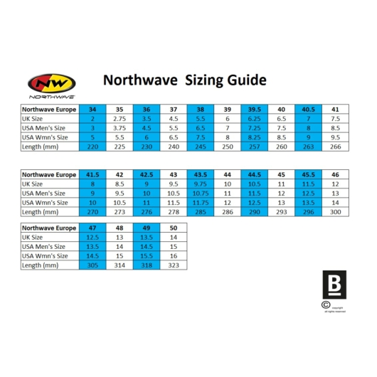 Northwave Shoe Sizing Northwave Shoe Sizing